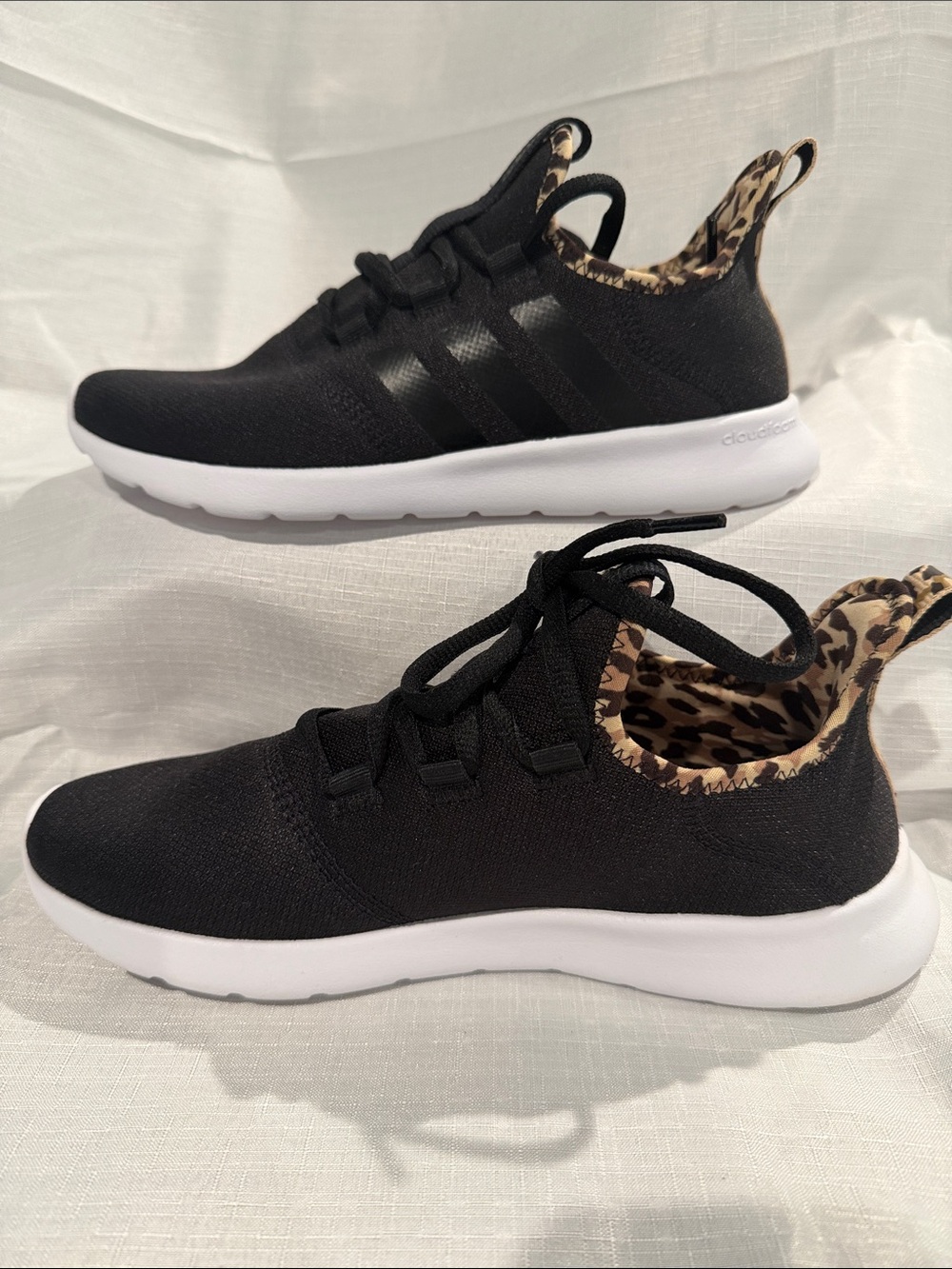 adidas Women’s Black Knit Sneakers with Leopard-Print Collar